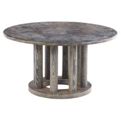 Mesa de comedor redonda francesa de roble cerámico, c. 1970.