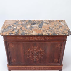 A French Charles X Inlaid Rosewood, Marble Top Commode, C. 1850.