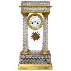 French Charles X Ormolu and Cut-Glass Portico Mantel Clock