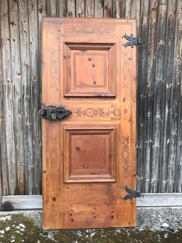 A French Inlaid door to a Chateau with trough iron medieval style lock.