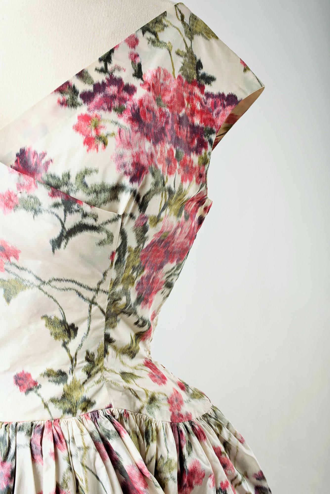 A French Chiné Silk Ball Gown Circa 1955 For Sale 4