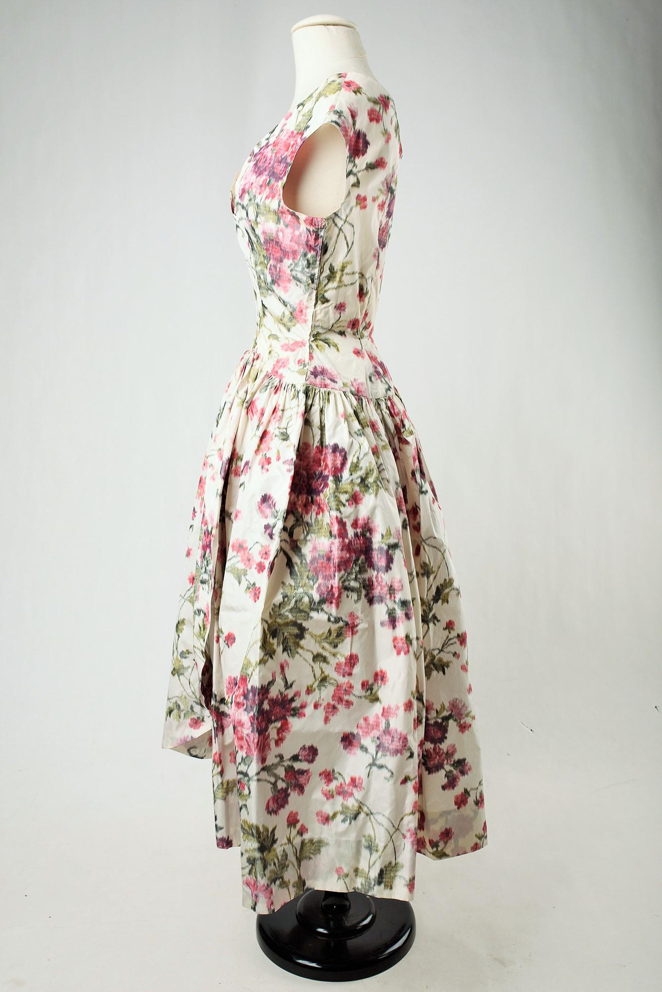 A French Chiné Silk Ball Gown Circa 1955 For Sale 9