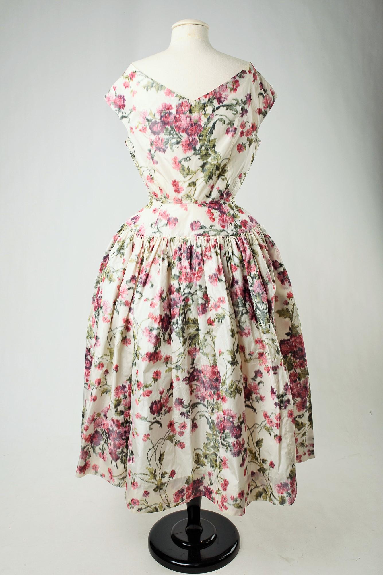A French Chiné Silk Ball Gown Circa 1955 For Sale 11