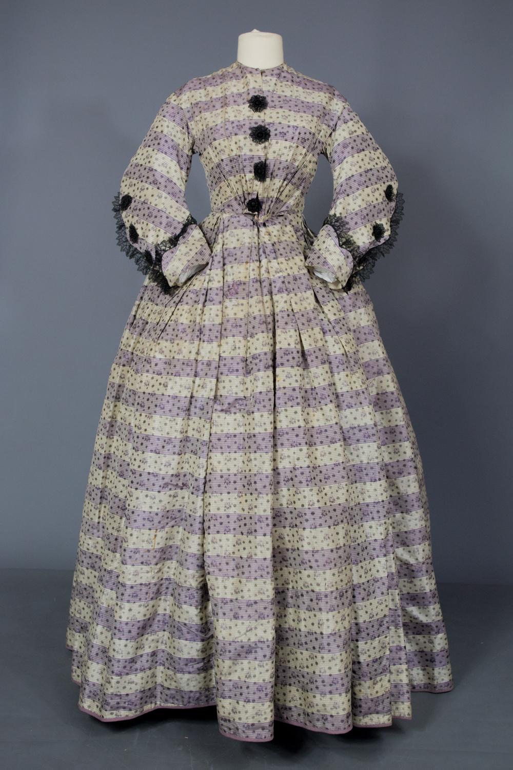 Gray A French Chiné Silk Crinoline Day Dress Circa 1855