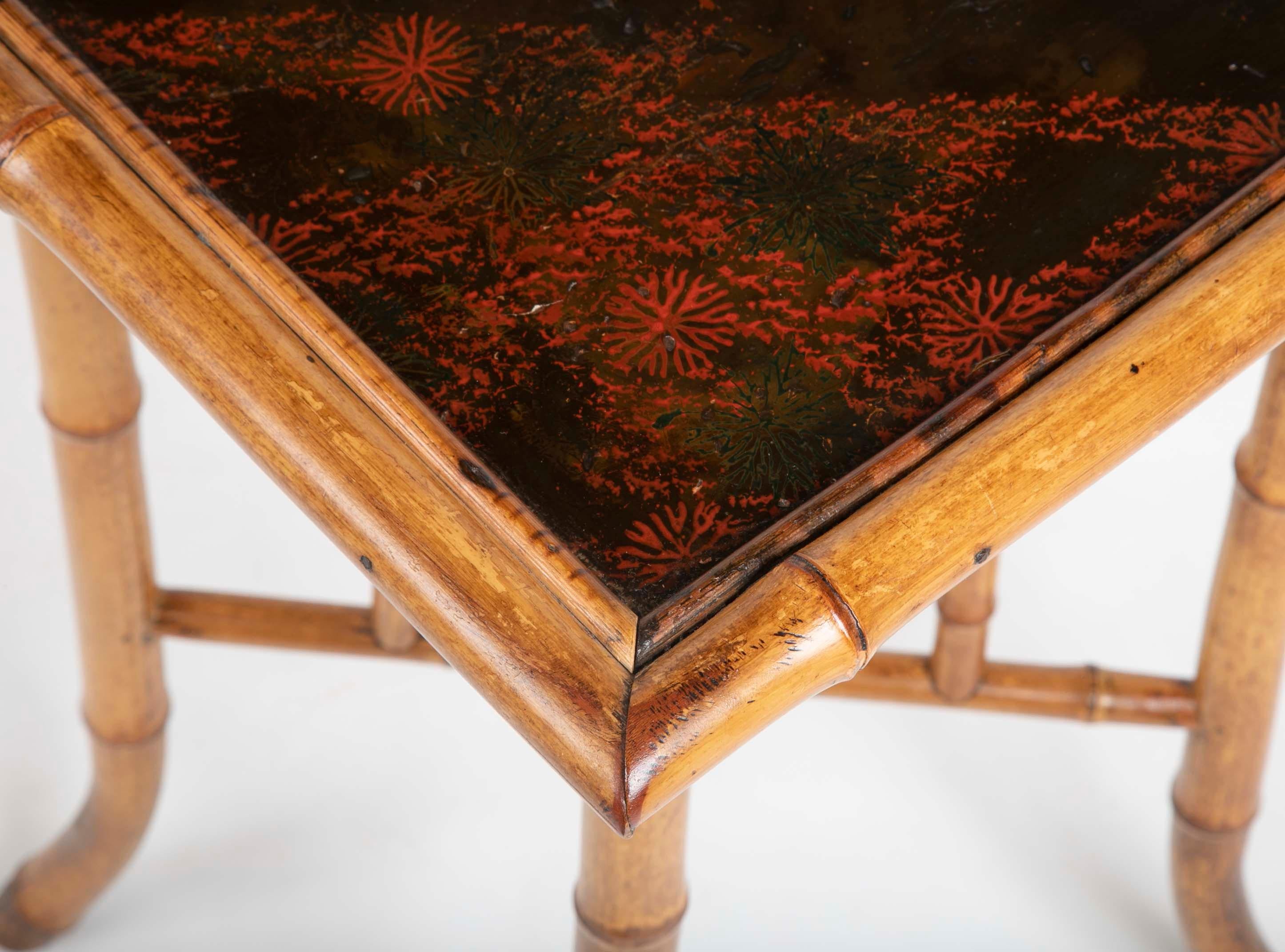 French Chinoiserie Bamboo and Lacquer Side Table 5