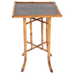 French Chinoiserie Bamboo and Lacquer Side Table