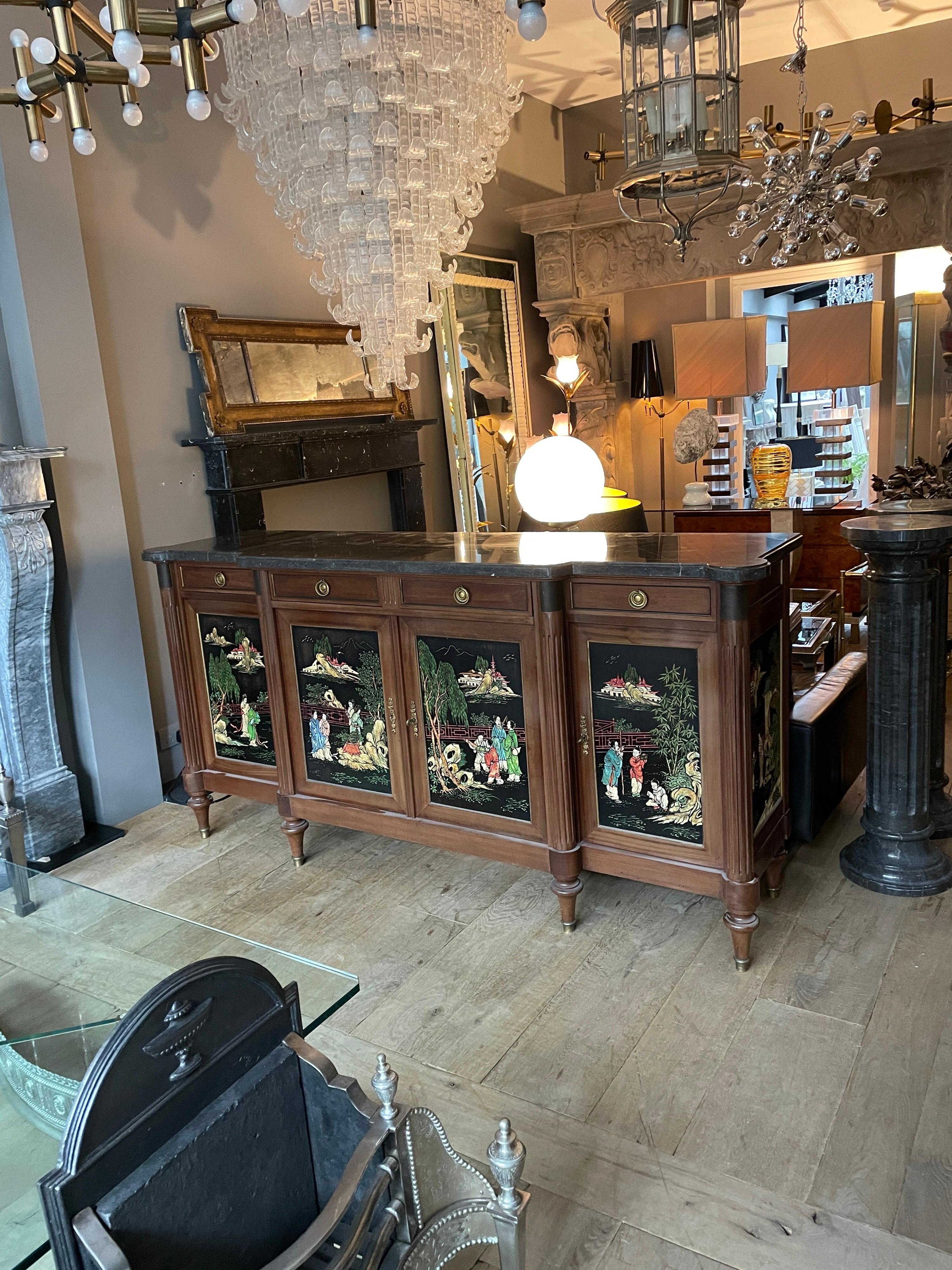 French Chinoiserie Enfilade in Walnut and Marble In Good Condition In London, GB