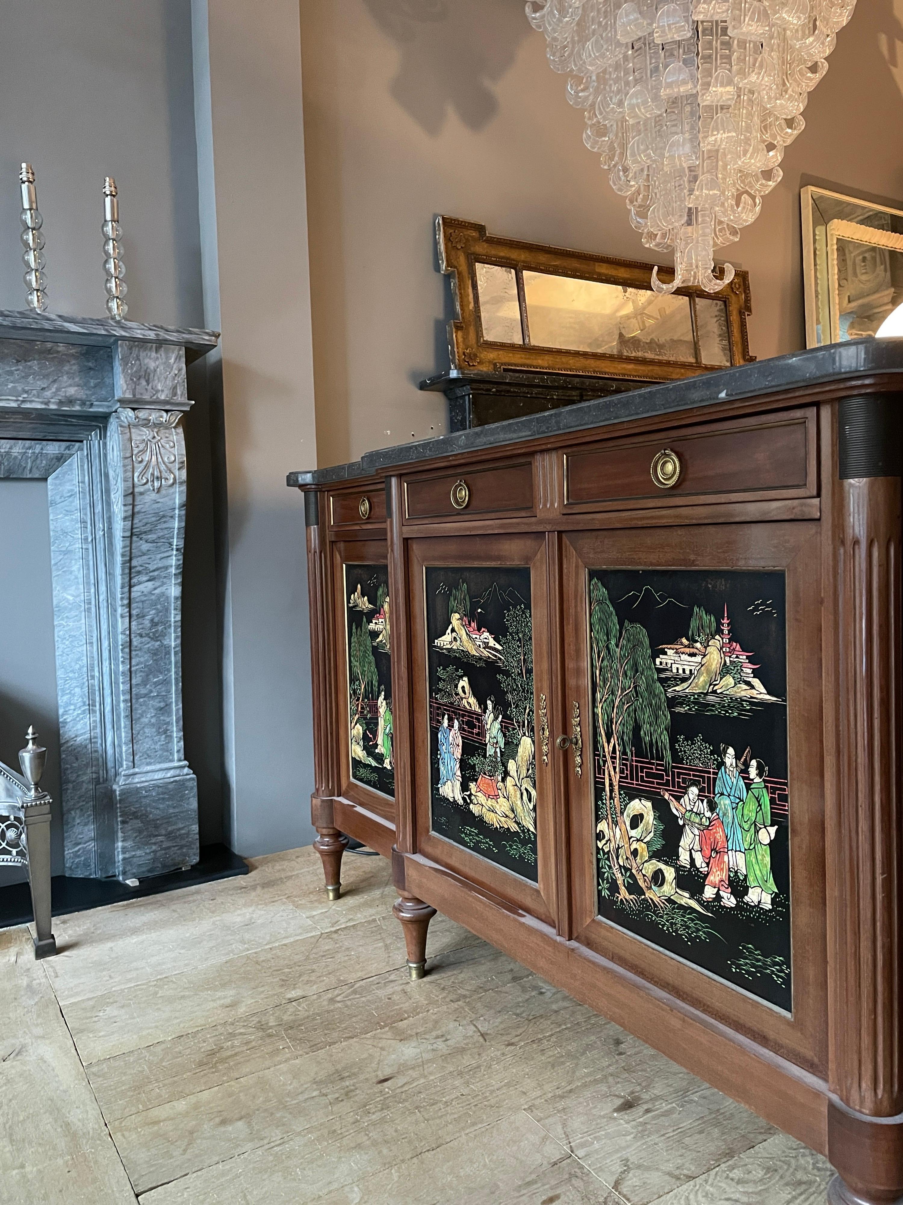 20th Century French Chinoiserie Enfilade in Walnut and Marble