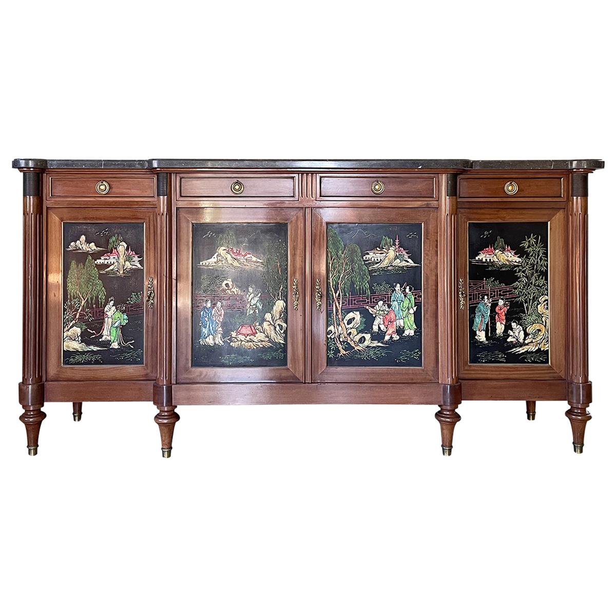 French Chinoiserie Enfilade in Walnut and Marble