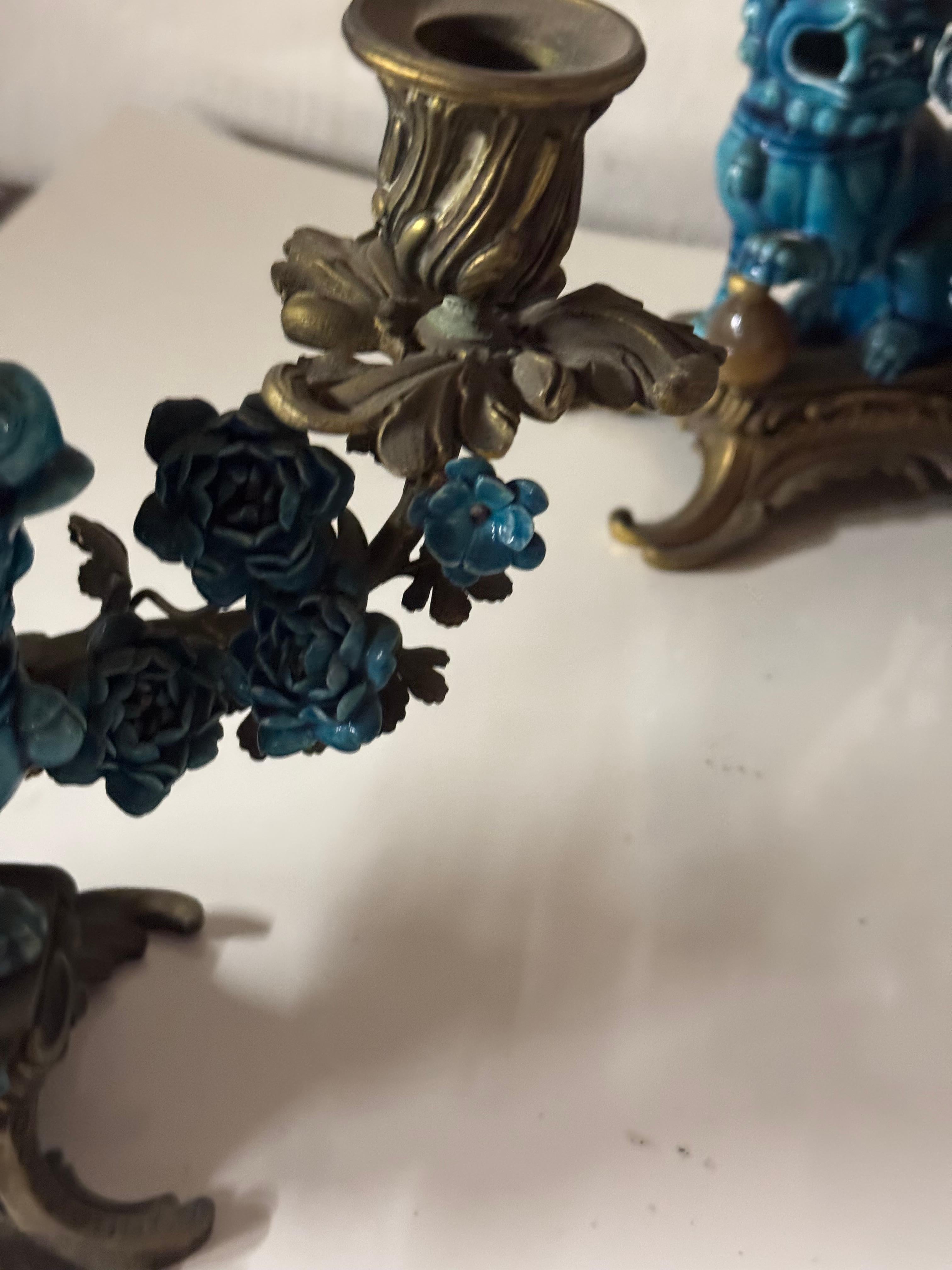Bronze A french chinoiserie style three pieces gilt bronze and porcelain For Sale