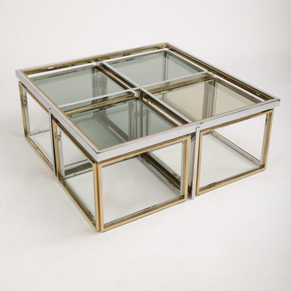French Chrome and Brass Coffee Table by Maison Charles, circa 1978 In Good Condition In Philadelphia, PA