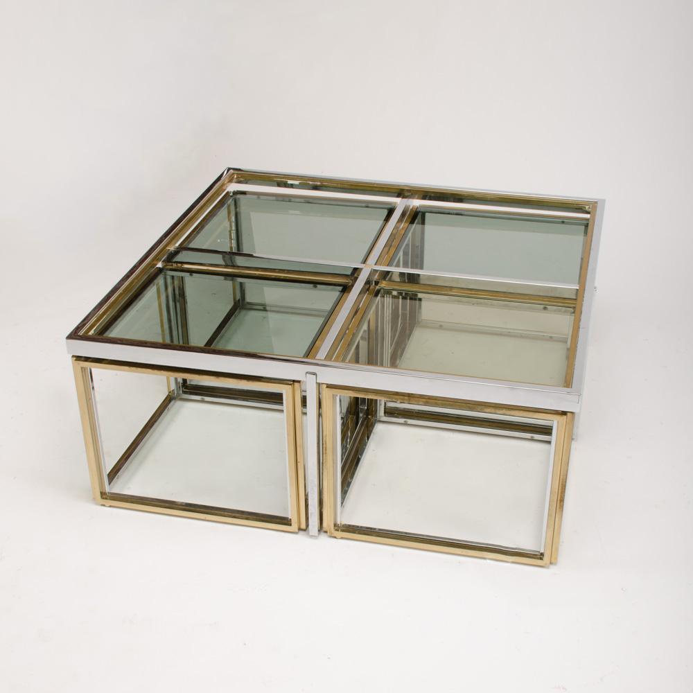 Late 20th Century French Chrome and Brass Coffee Table by Maison Charles, circa 1978