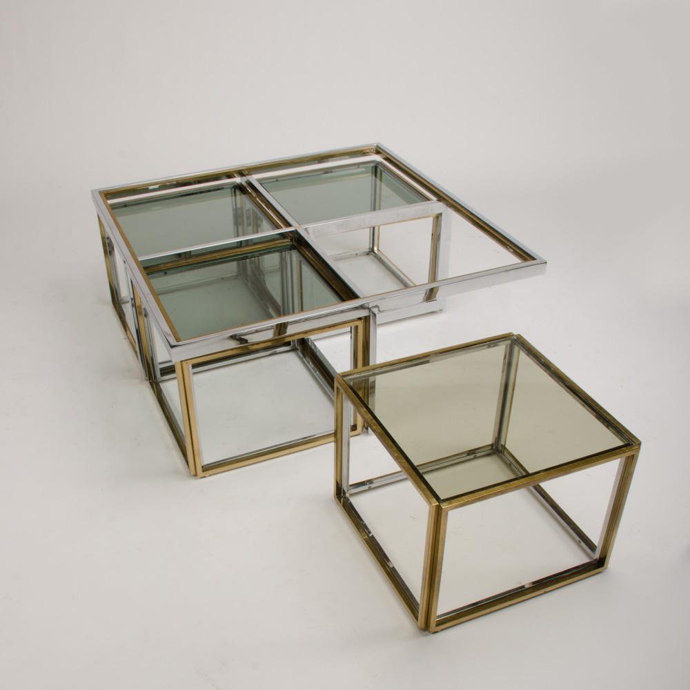 French Chrome and Brass Coffee Table by Maison Charles, circa 1978 2