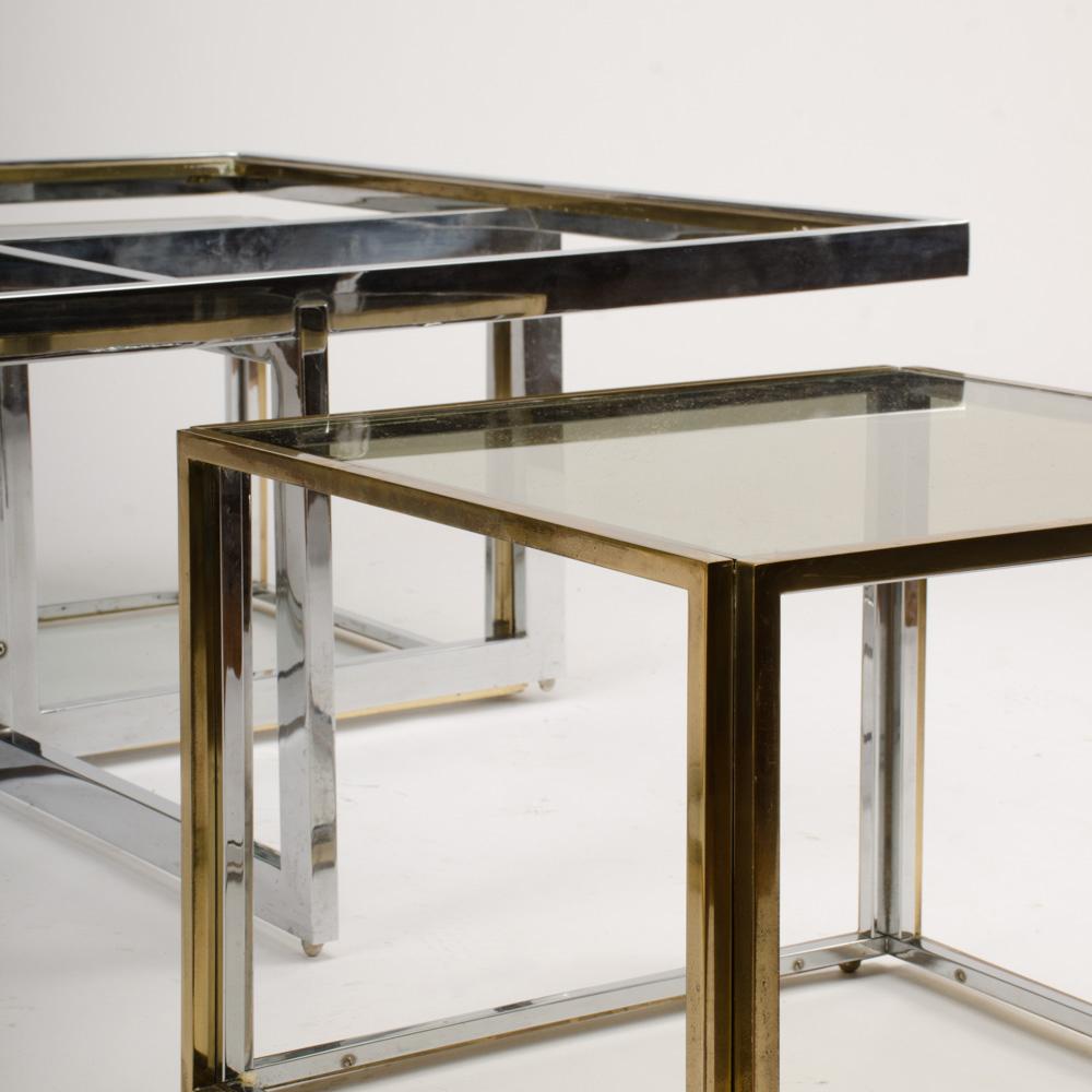 French Chrome and Brass Coffee Table by Maison Charles, circa 1978 3