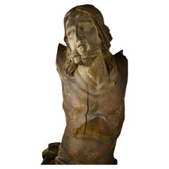 A  Statue d'église française en forme de Christ, sculptée dans du bois de pin - 19e siècle.