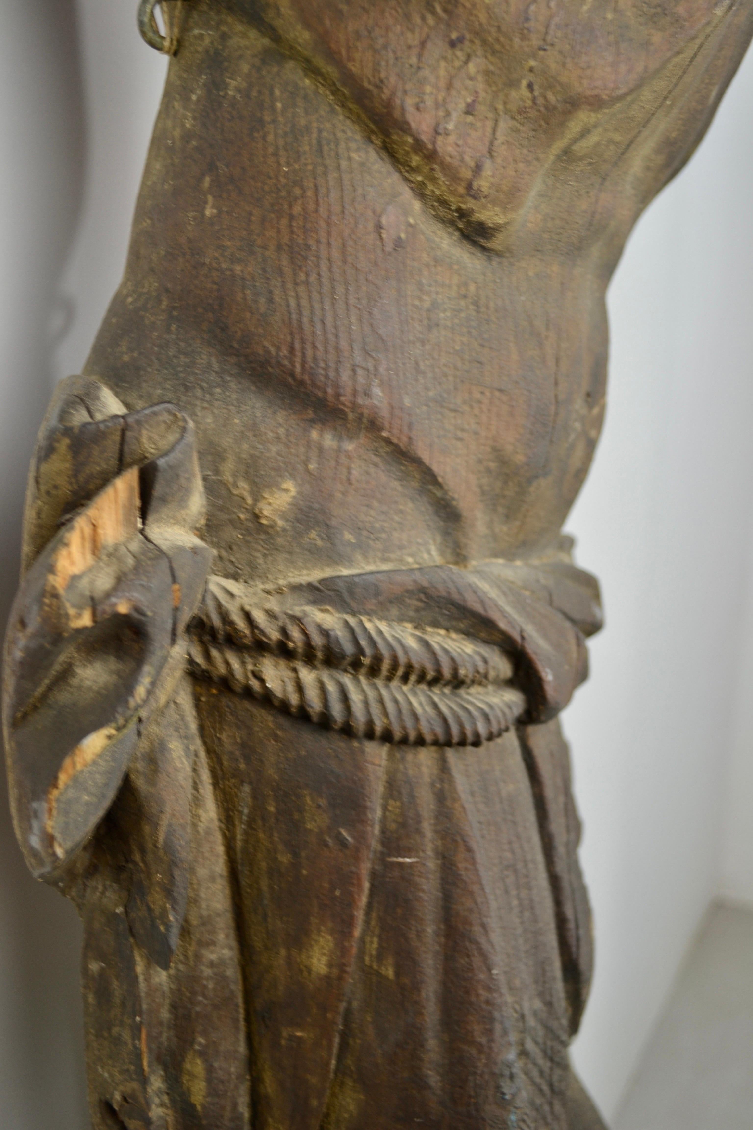 A French church Christ statue carved from pine wood - 19th century. For ...