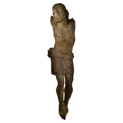 A  French church Christ statue carved from pine wood - 19th century.