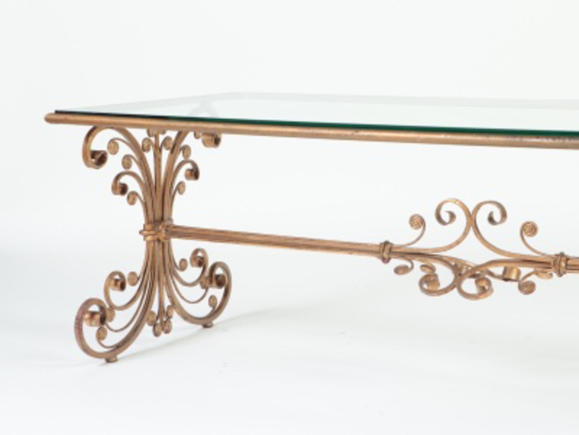 French Coffee Table with Gilded Iron Base, circa 1960. In Good Condition In Philadelphia, PA