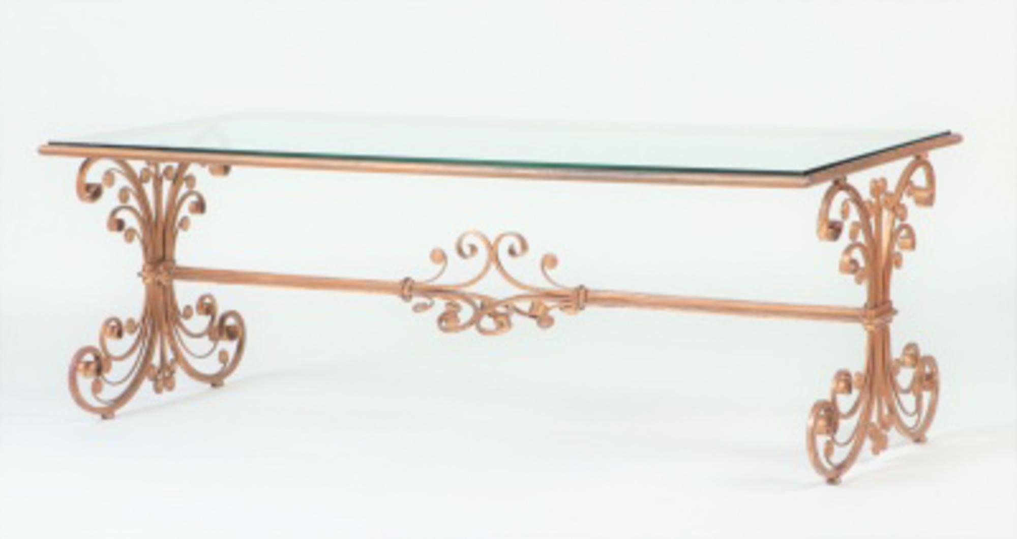 Mid-20th Century French Coffee Table with Gilded Iron Base, circa 1960.
