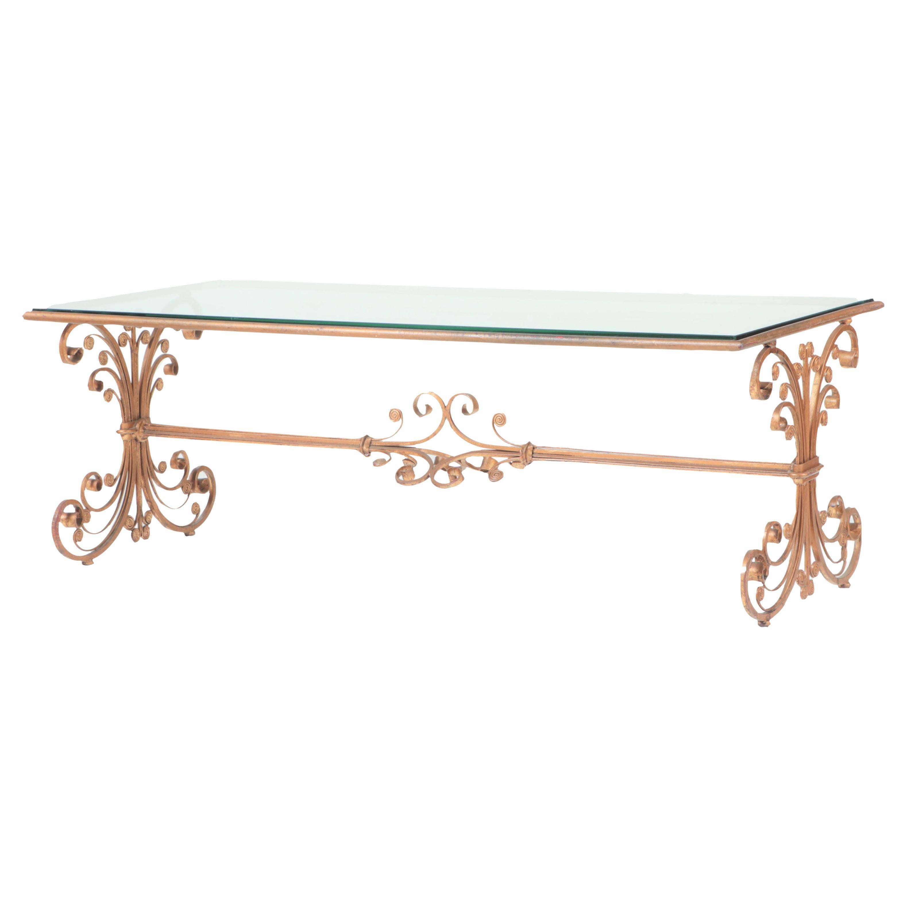 French Coffee Table with Gilded Iron Base, circa 1960.