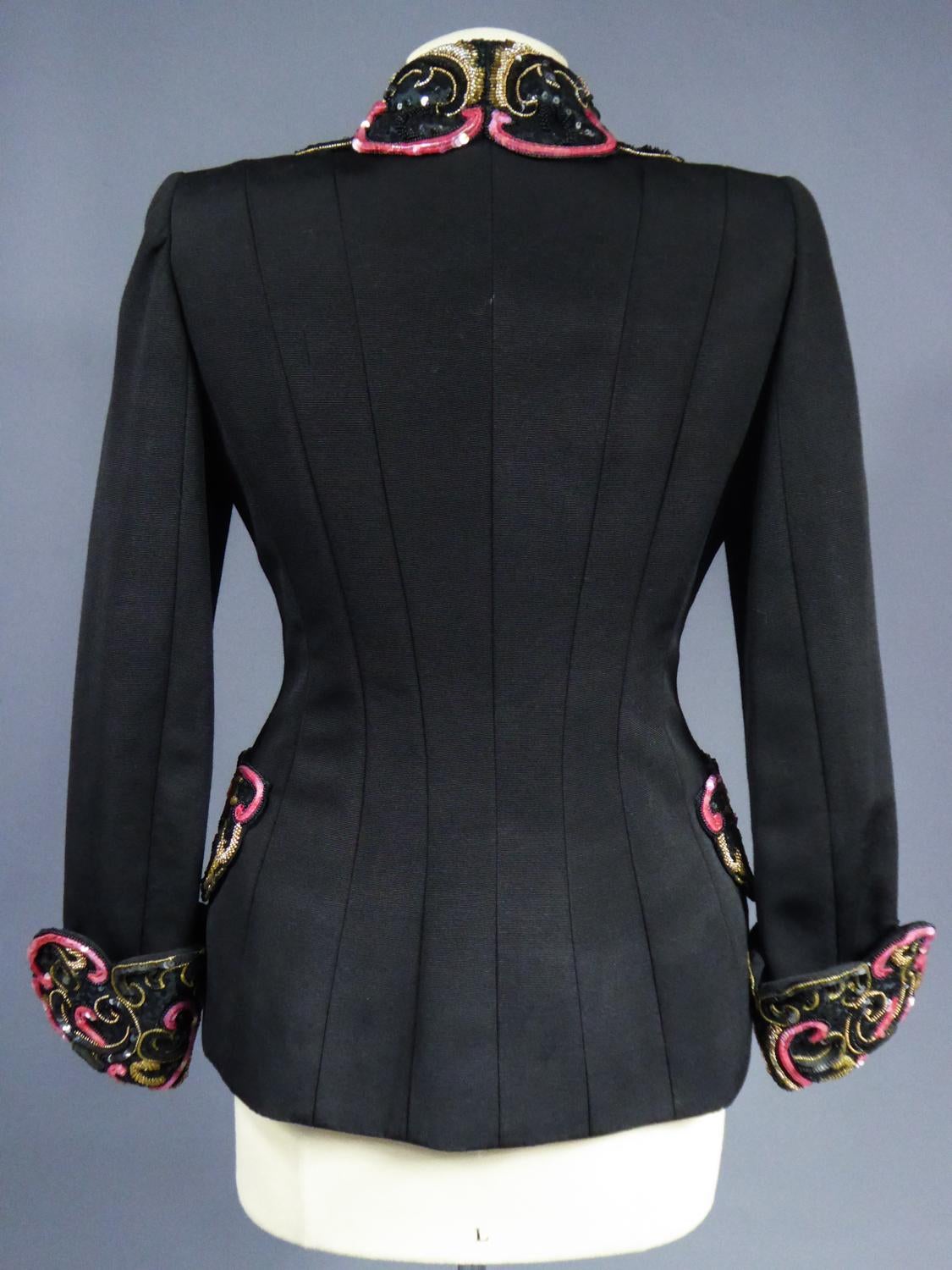 A French Couture Bar Jacket Beads & Sequins Embroidered Sequins Circa 1950 For Sale 1