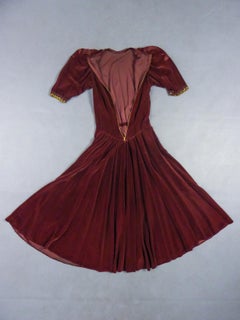 A French Couture Beaded Chocolate Velvet Dress Circa 1940-1950