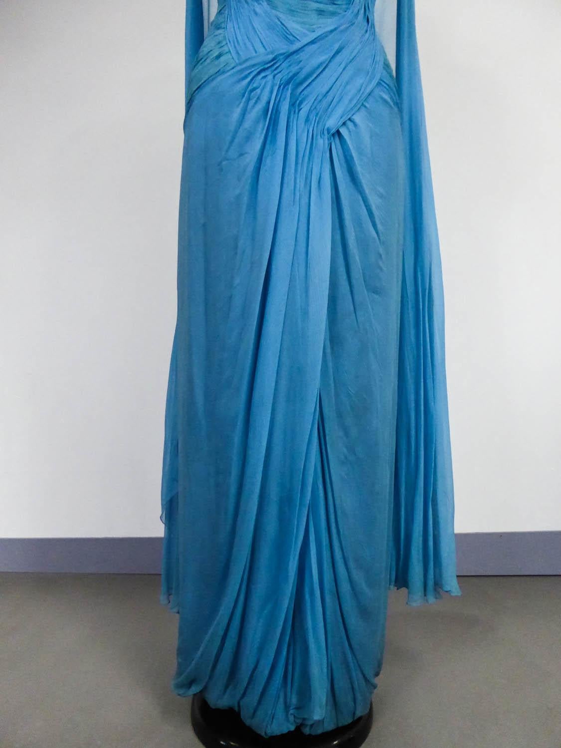 Blue A French Carven Couture Chiffon Evening Dress numbered 11150 Circa 1960/1970 For Sale