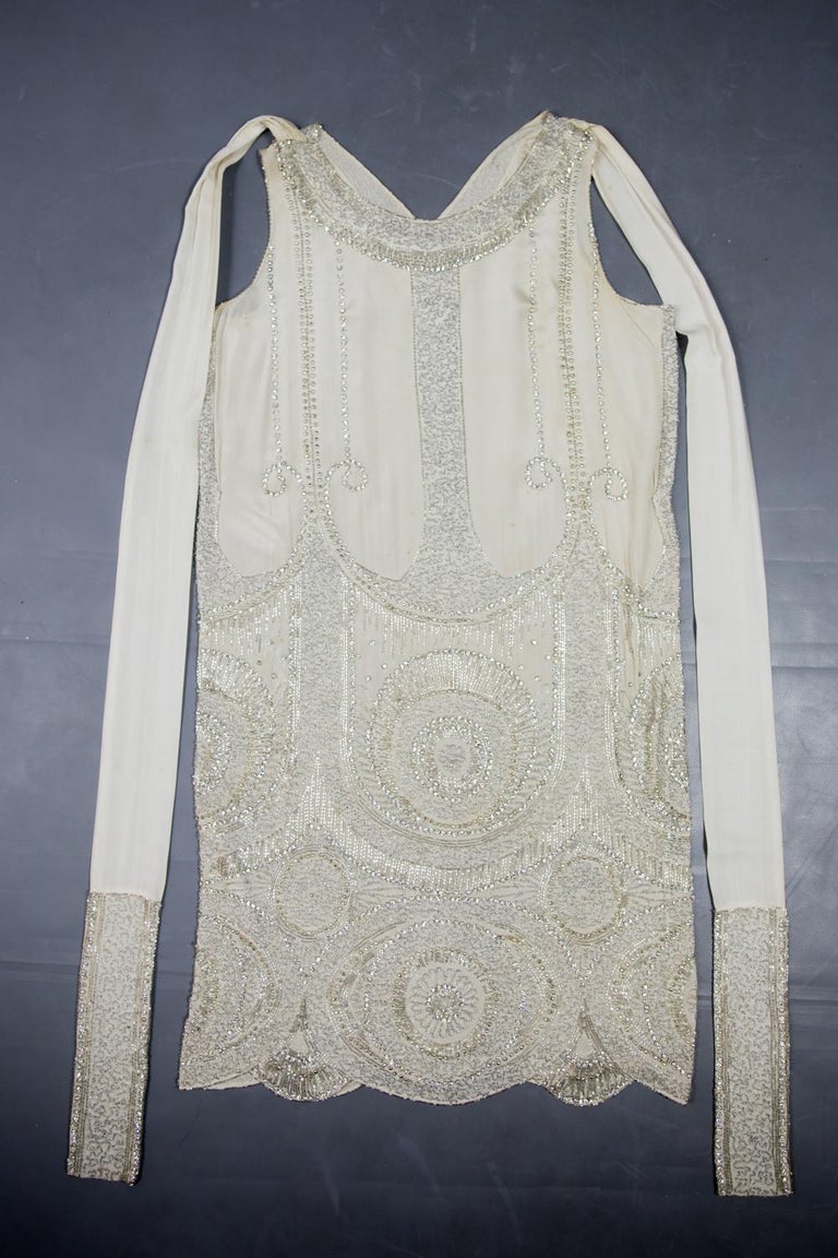 A French Couture Evening Flapper Dress Embroidered With Rhinestones Circa 1925 For Sale 6