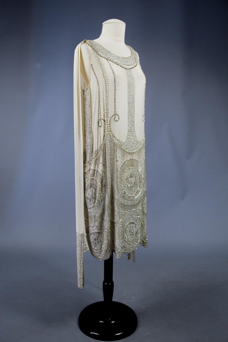 Women's A French Couture Evening Flapper Dress Embroidered With Rhinestones Circa 1925 For Sale
