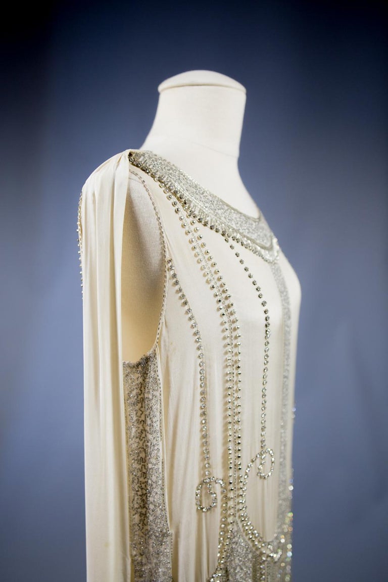 A French Couture Evening Flapper Dress Embroidered With Rhinestones Circa 1925 For Sale 2