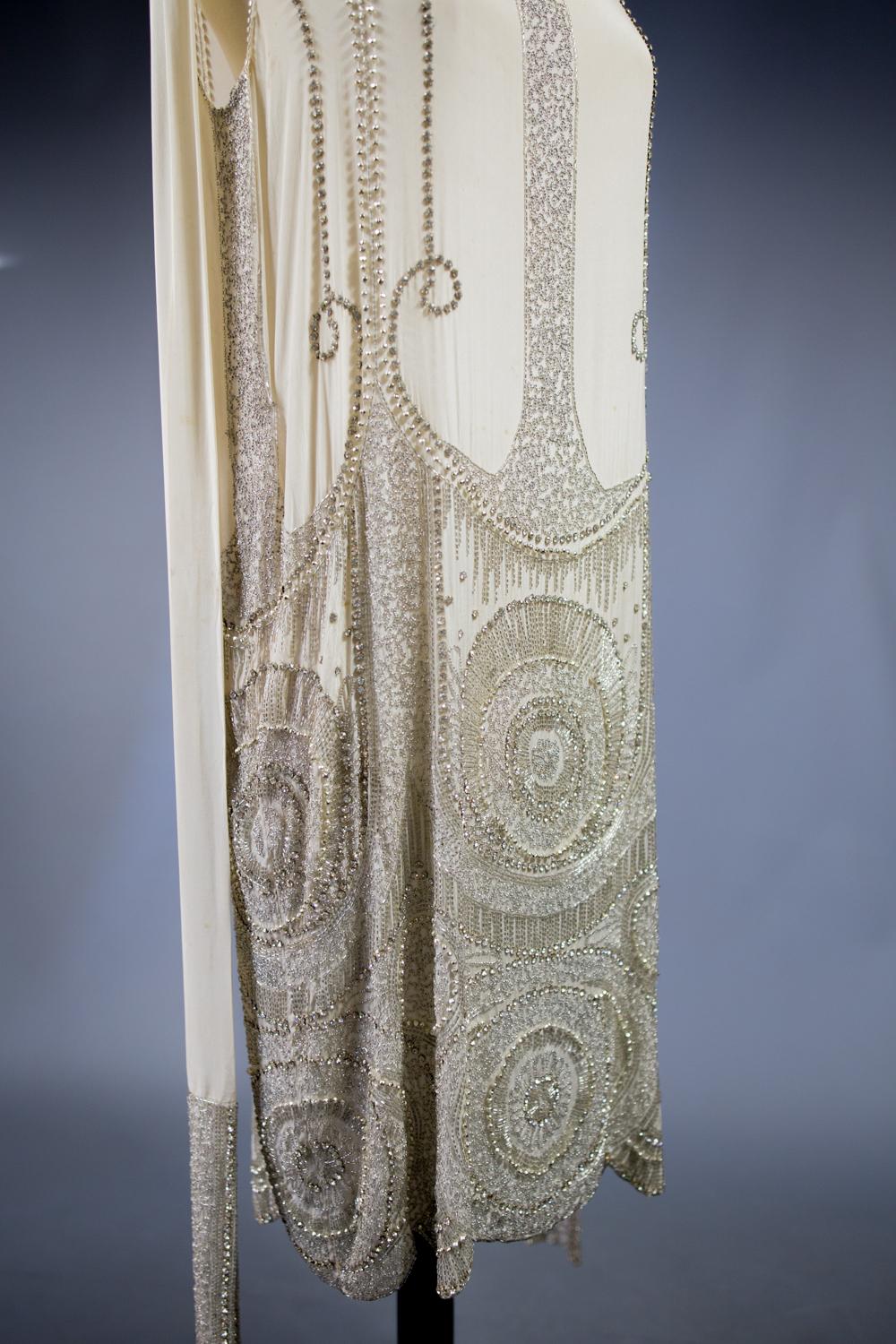 Women's A French Couture Evening Flapper Dress Embroidered With Rhinestones Circa 1925