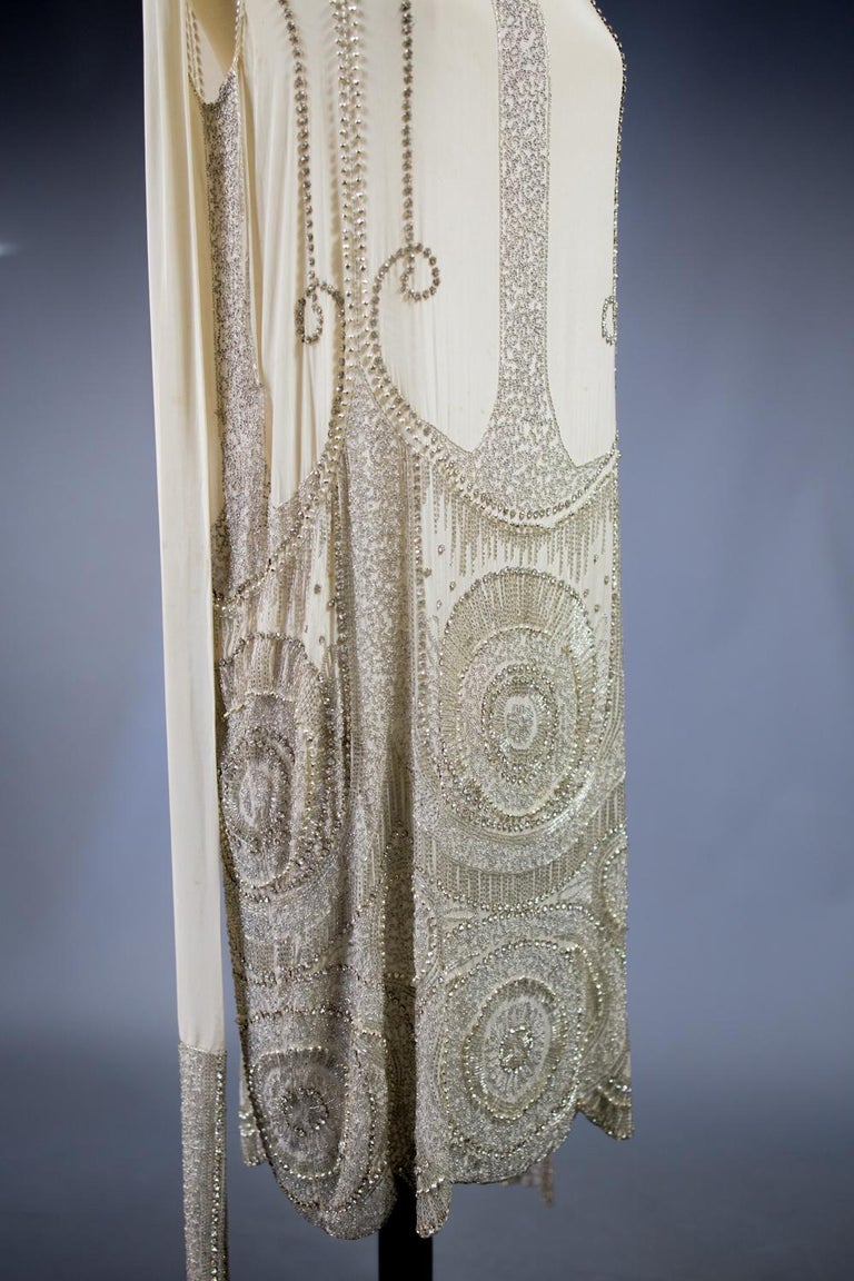 A French Couture Evening Flapper Dress Embroidered With Rhinestones Circa 1925 For Sale 3