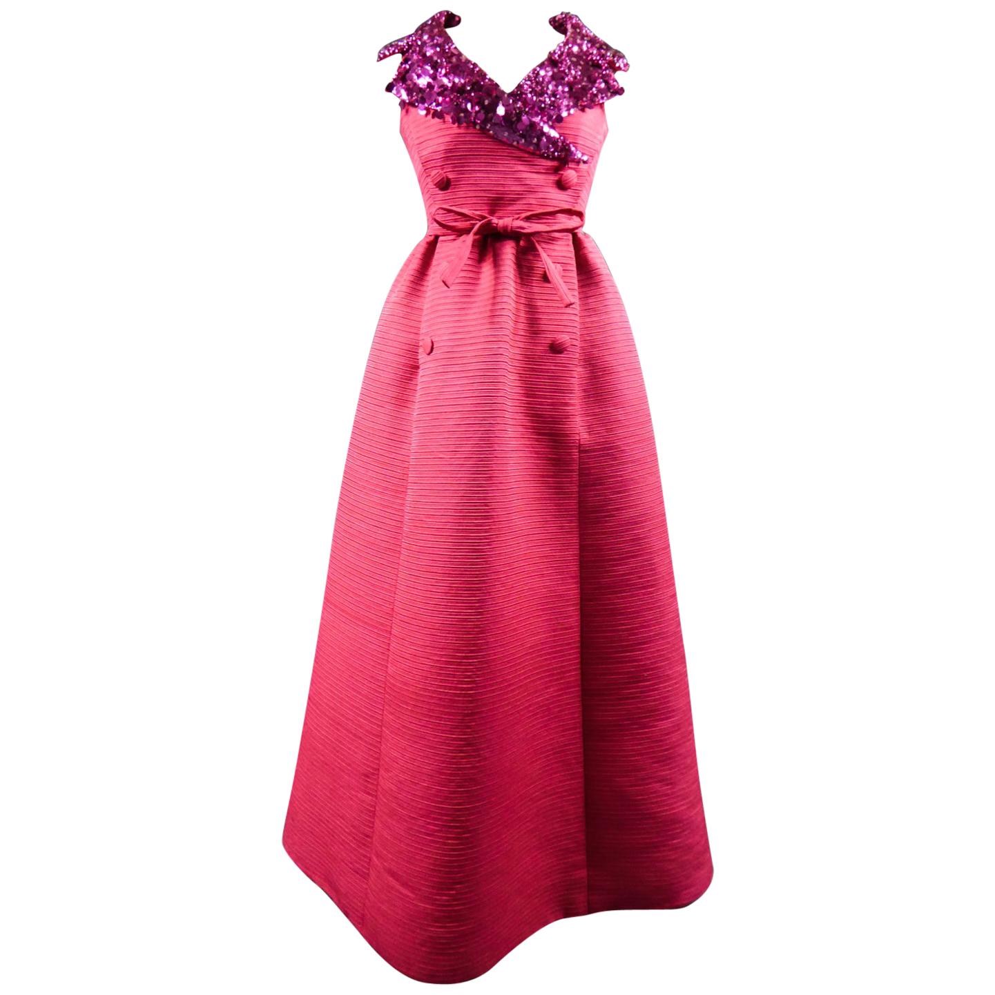 A French Couture Maggy Rouff Chocking Pink Evening Gown Circa 1965