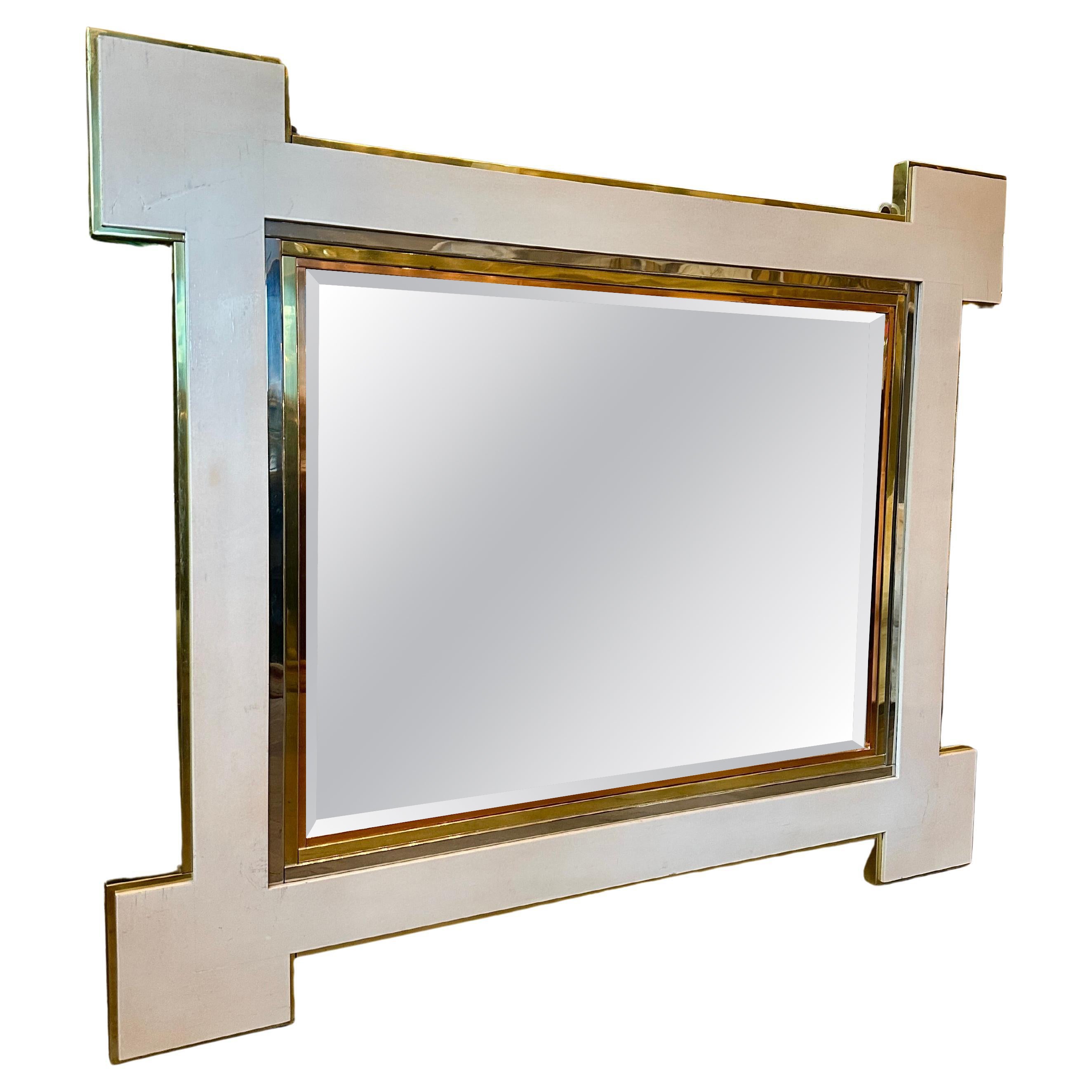 A French Cream Lacquered and Brass Mirror en vente