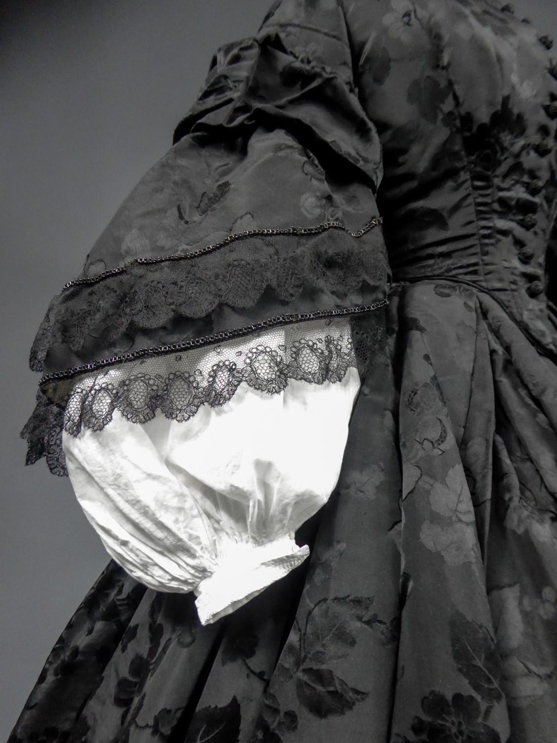 Black A French Crinoline Damask Silk Day Dress Circa 1865 with Provenance