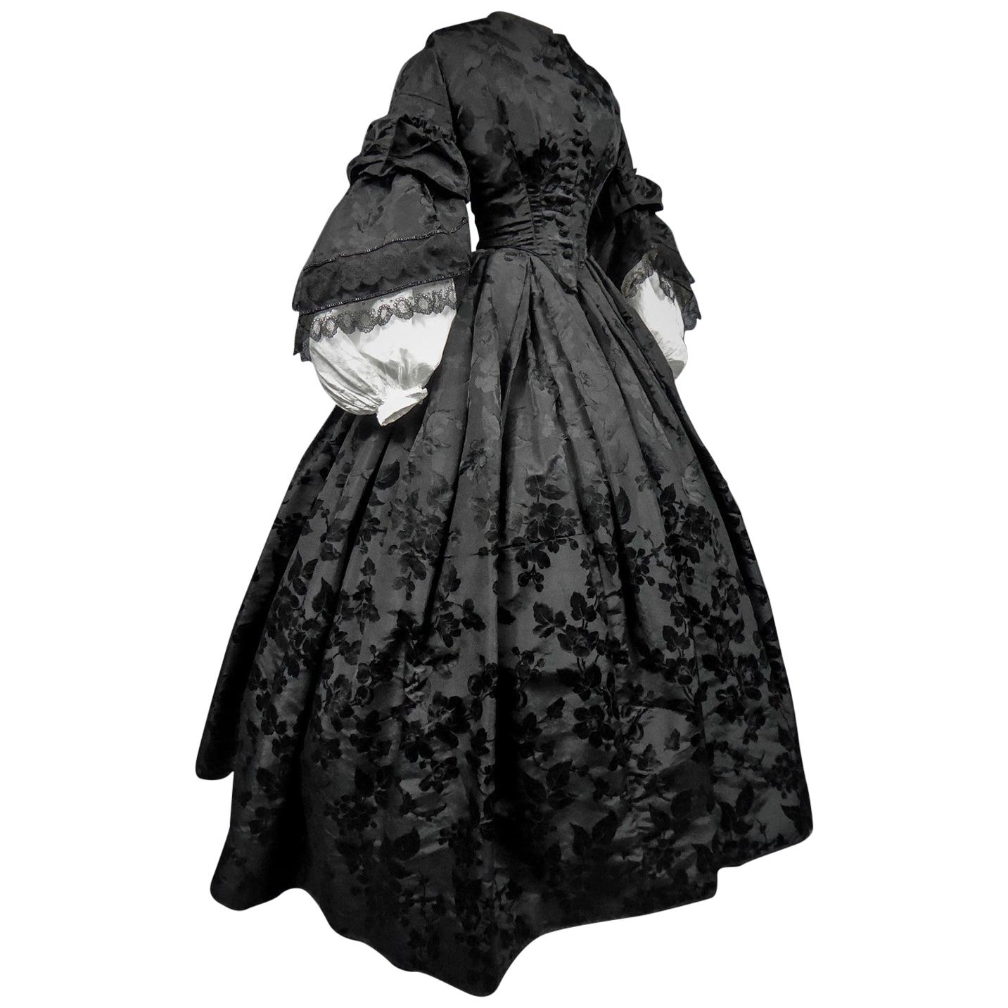 A French Crinoline Damask Silk Day Dress Circa 1865 with Provenance