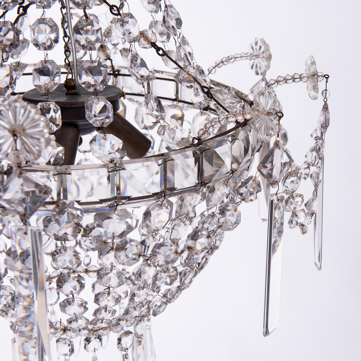 20th Century French Crystal Three-Light Chandelier, circa 1900 For Sale