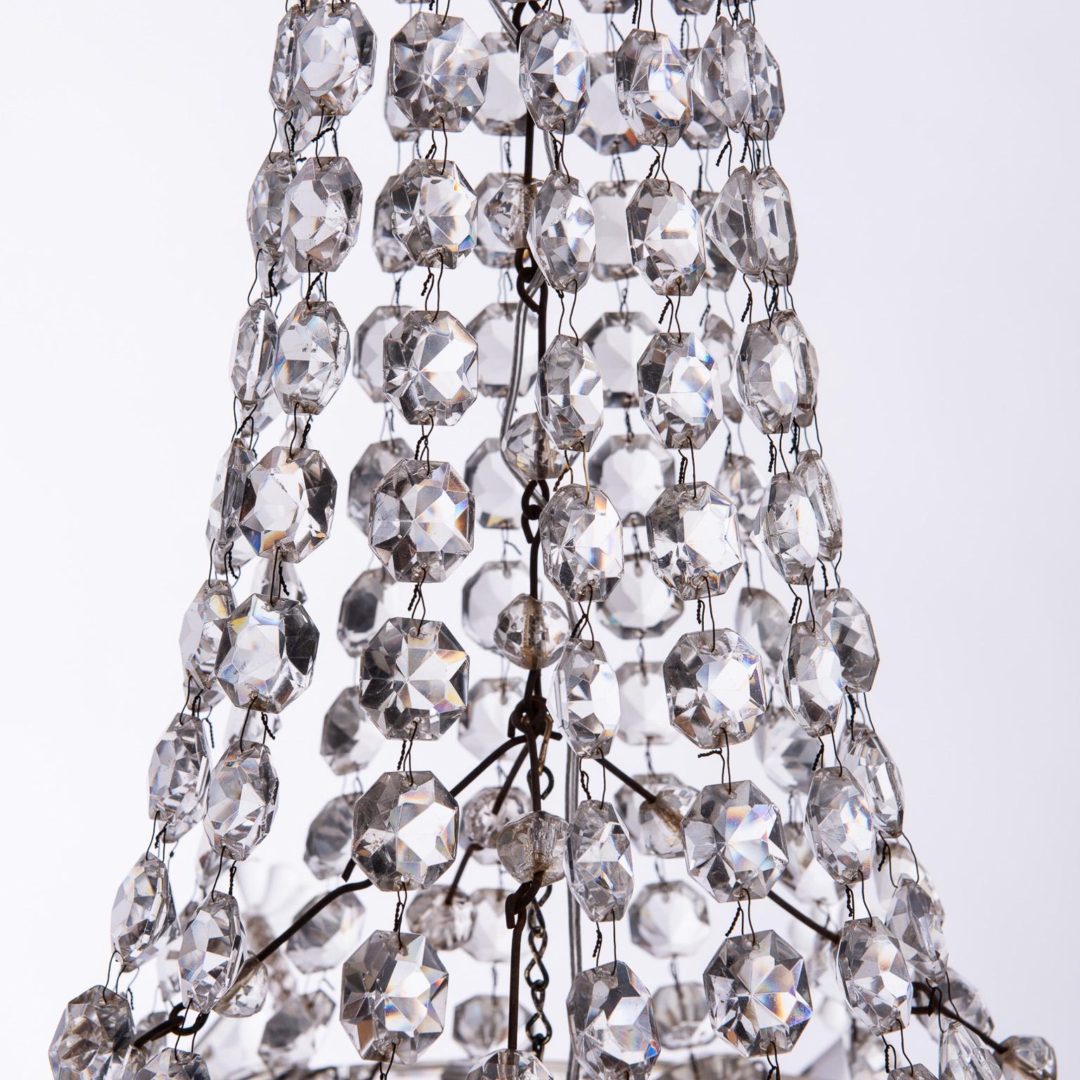 French Crystal Three-Light Chandelier, circa 1900 For Sale 3