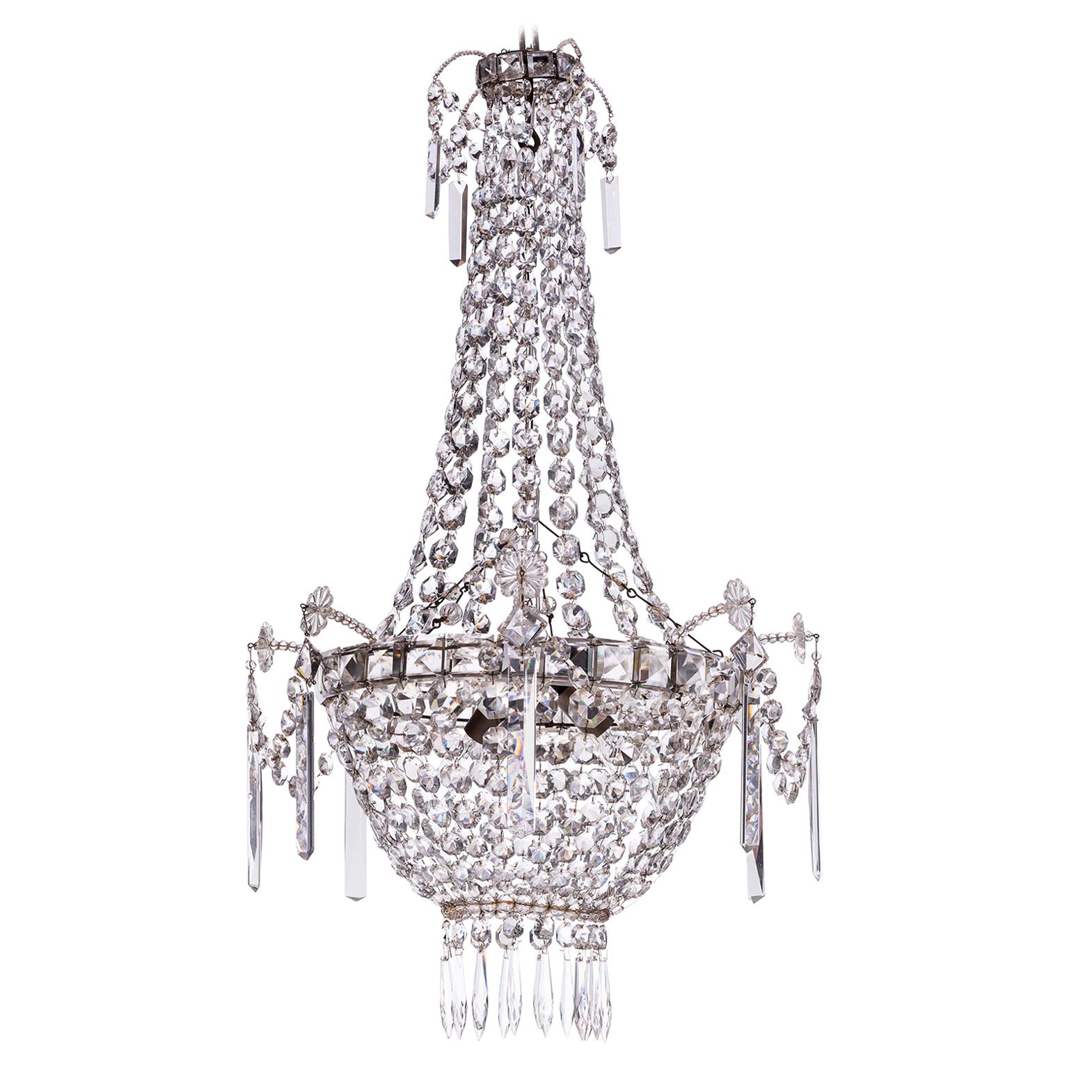 French Crystal Three-Light Chandelier, circa 1900 For Sale