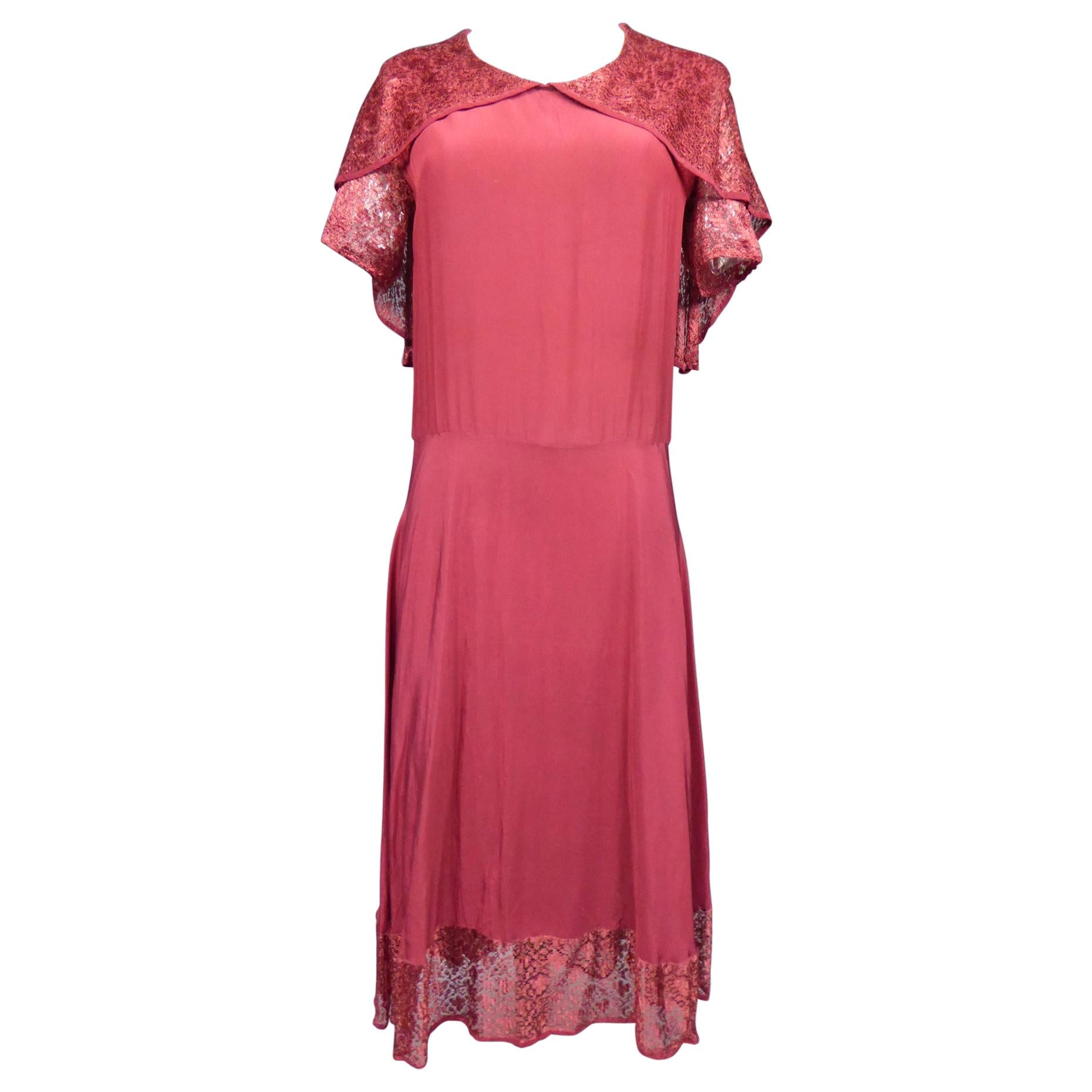 A French Day Dress in Crepe Silk and Lace Circa 1935/1940