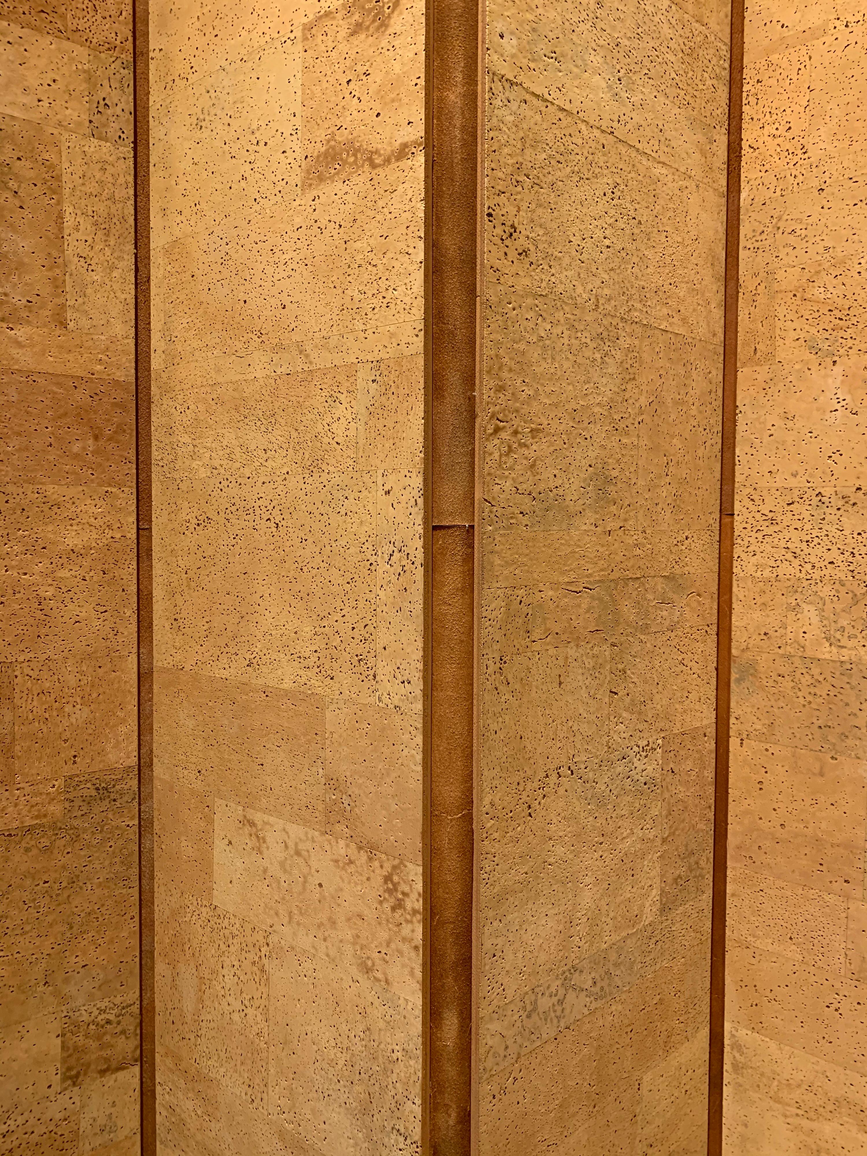 Leather A French Decorative Cork Screen, 1970s