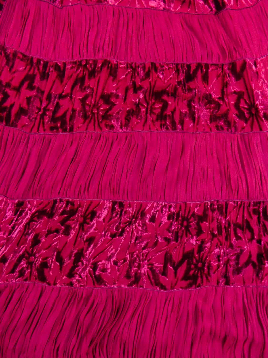 Red A French Devoré Velvet fuschia evening dress in Crepe Silk Circa 1940