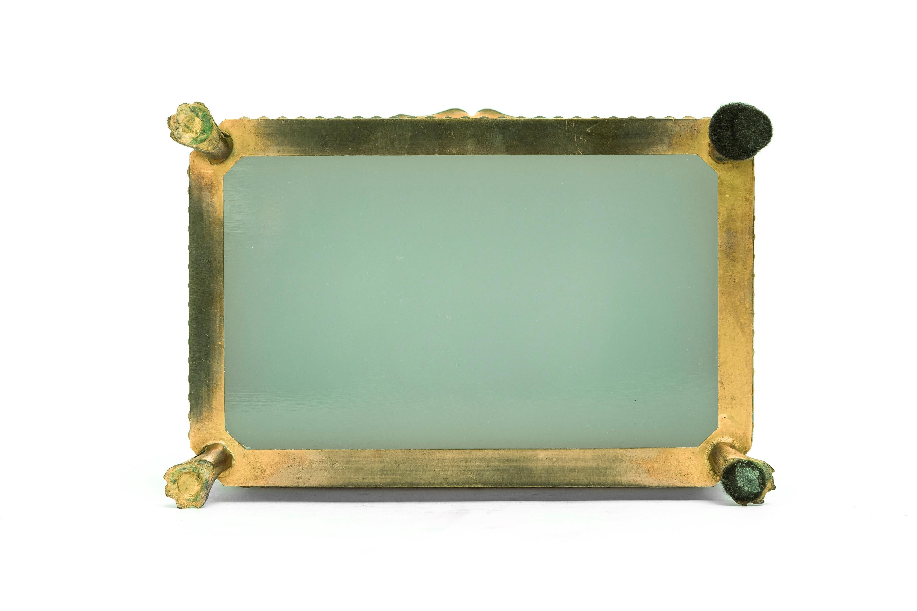 Gold A French  Dichroic Opaline Crystal Dore Bronze Mounted Green & Pink Colored Box For Sale
