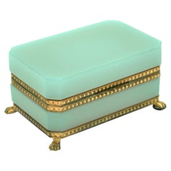 A French Dichroic Opaline Crystal Dore Bronze Mounted Green & Pink Colored Box