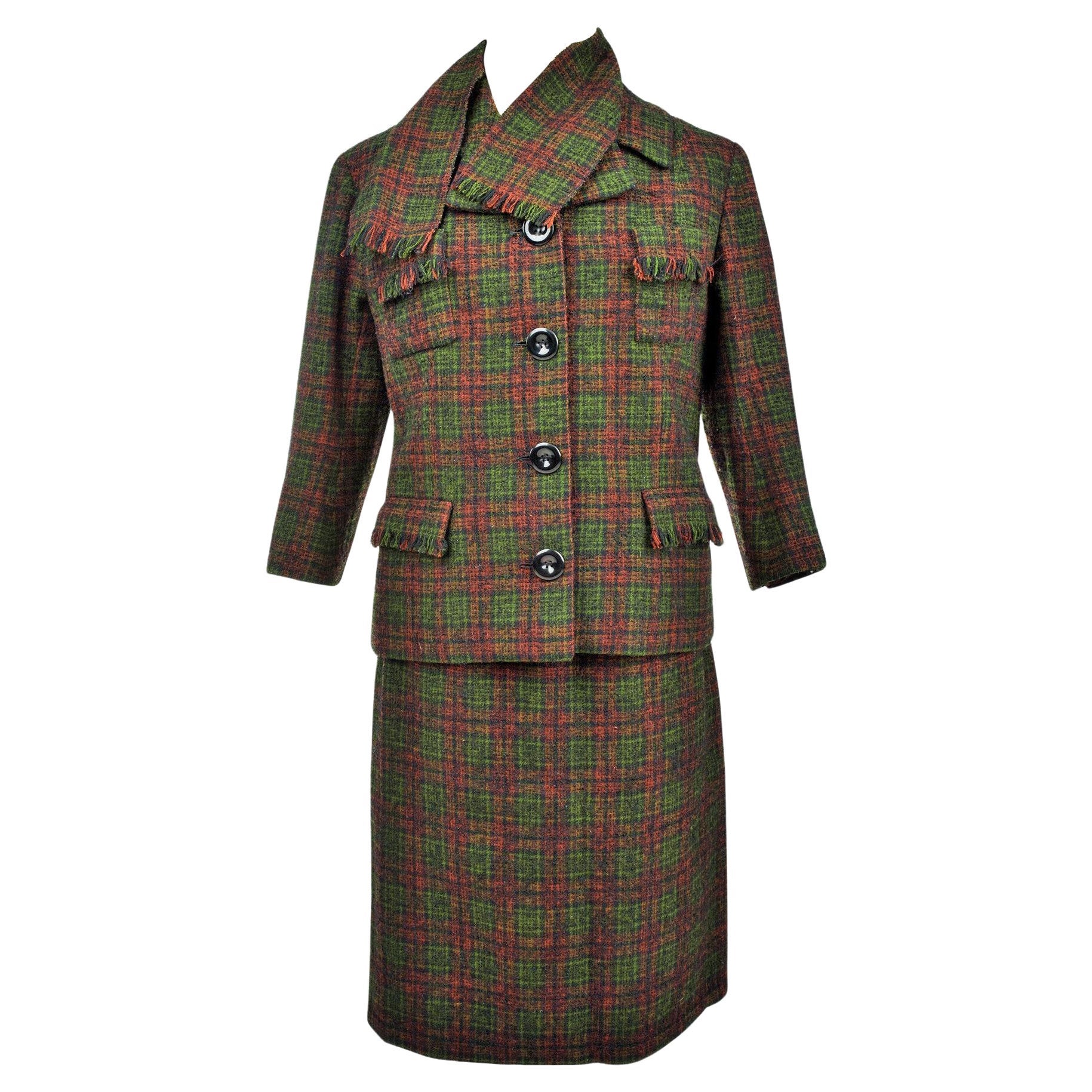 A French Dior/Bérénice Demi Couture skirt suit Wool Tartan, French Circa 1970 im Angebot