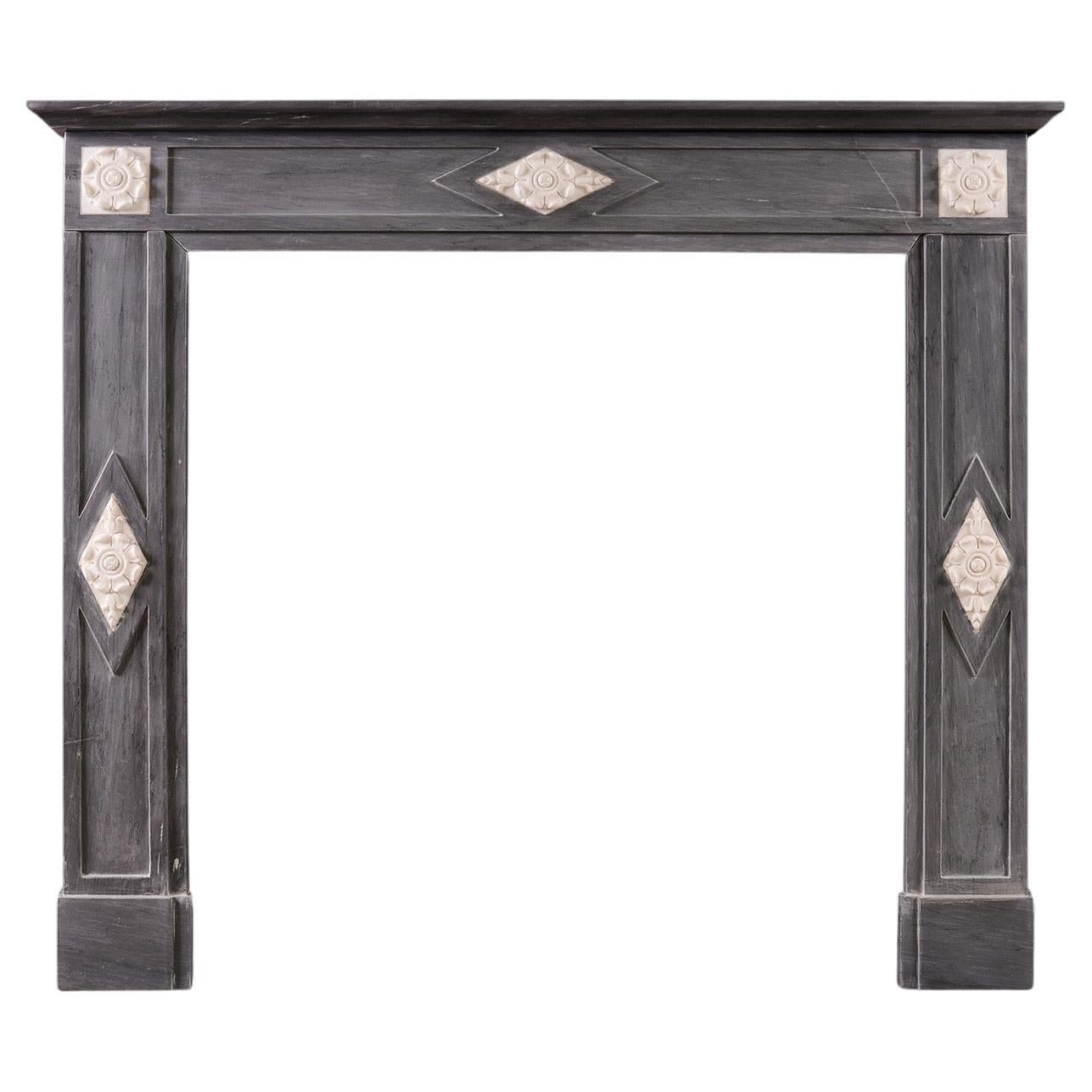 A French Directoire Fireplace in Grey Bardiglio Marble.