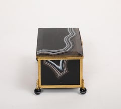 A French Dore Bronze Mounted Banded Agate Box with Velvet Interior Lined Shelves