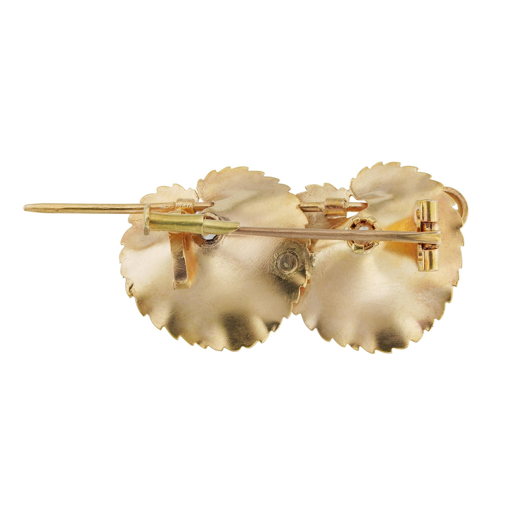 French Double Lillypad Brooch In Good Condition For Sale In London, GB
