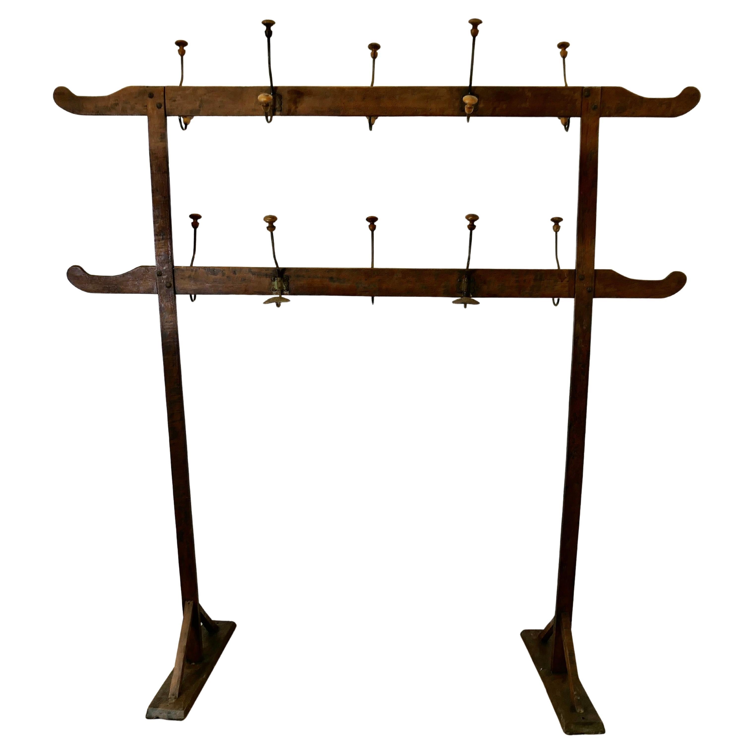A French Double Sided Arts & Crafts Golden Pine Clothes Rail