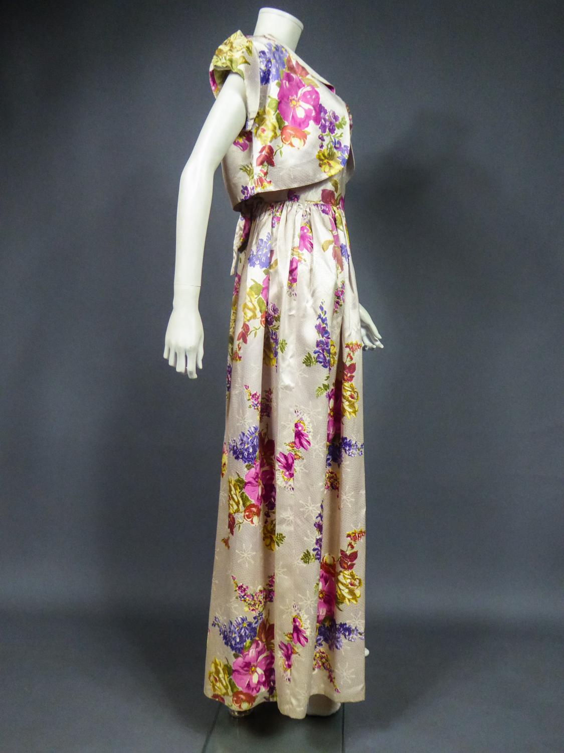 A French Dress and Jacket in Lustrous Printed Satin Silk Circa 1970  For Sale 5